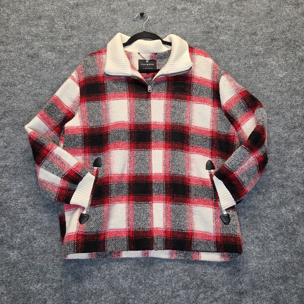 Lucky Brand Jacket Womens Medium Plaid Wool Blend Full Zip Lined Pockets